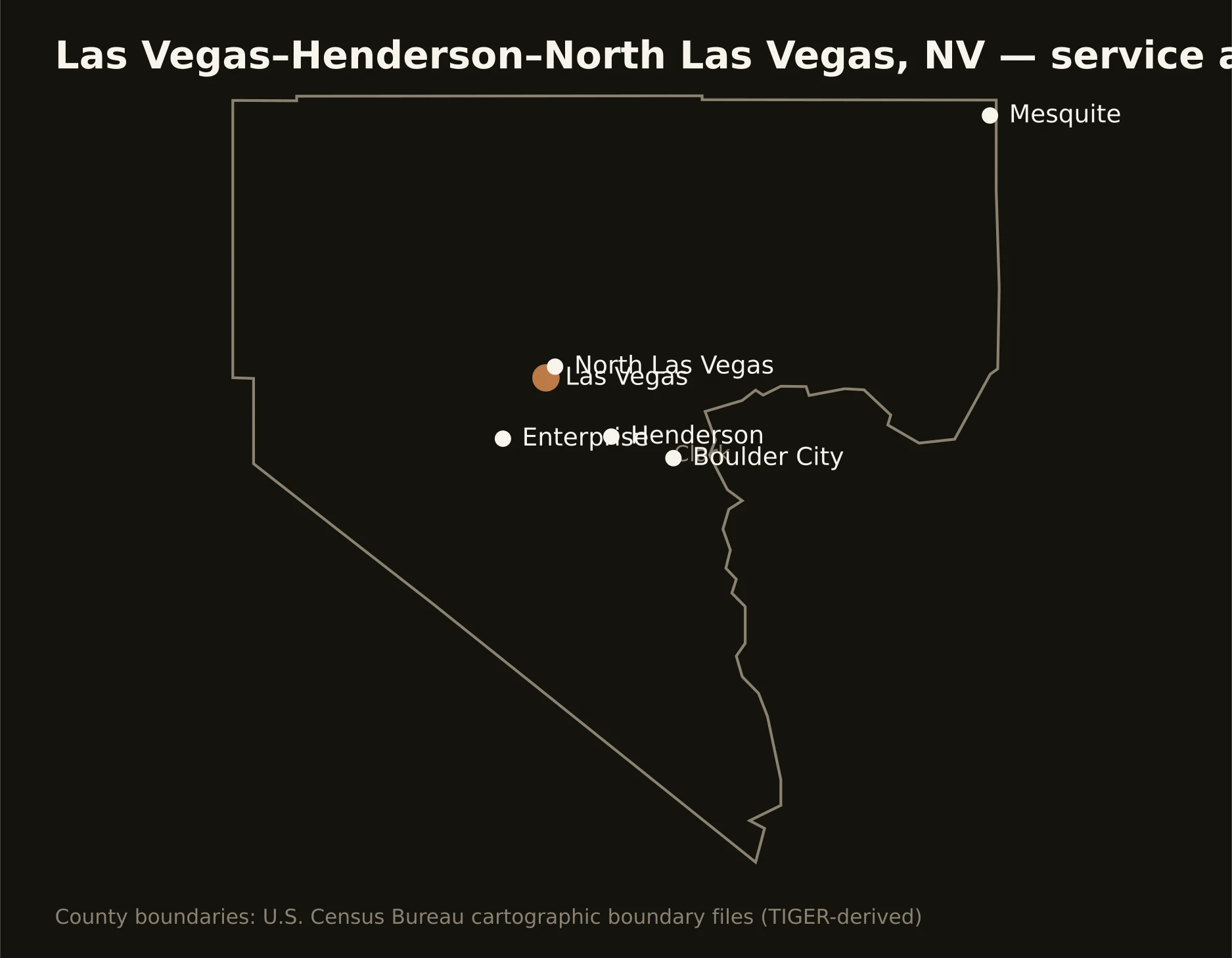 Las Vegas–Henderson–North Las Vegas, NV directional drilling service area map — component counties and cities served
